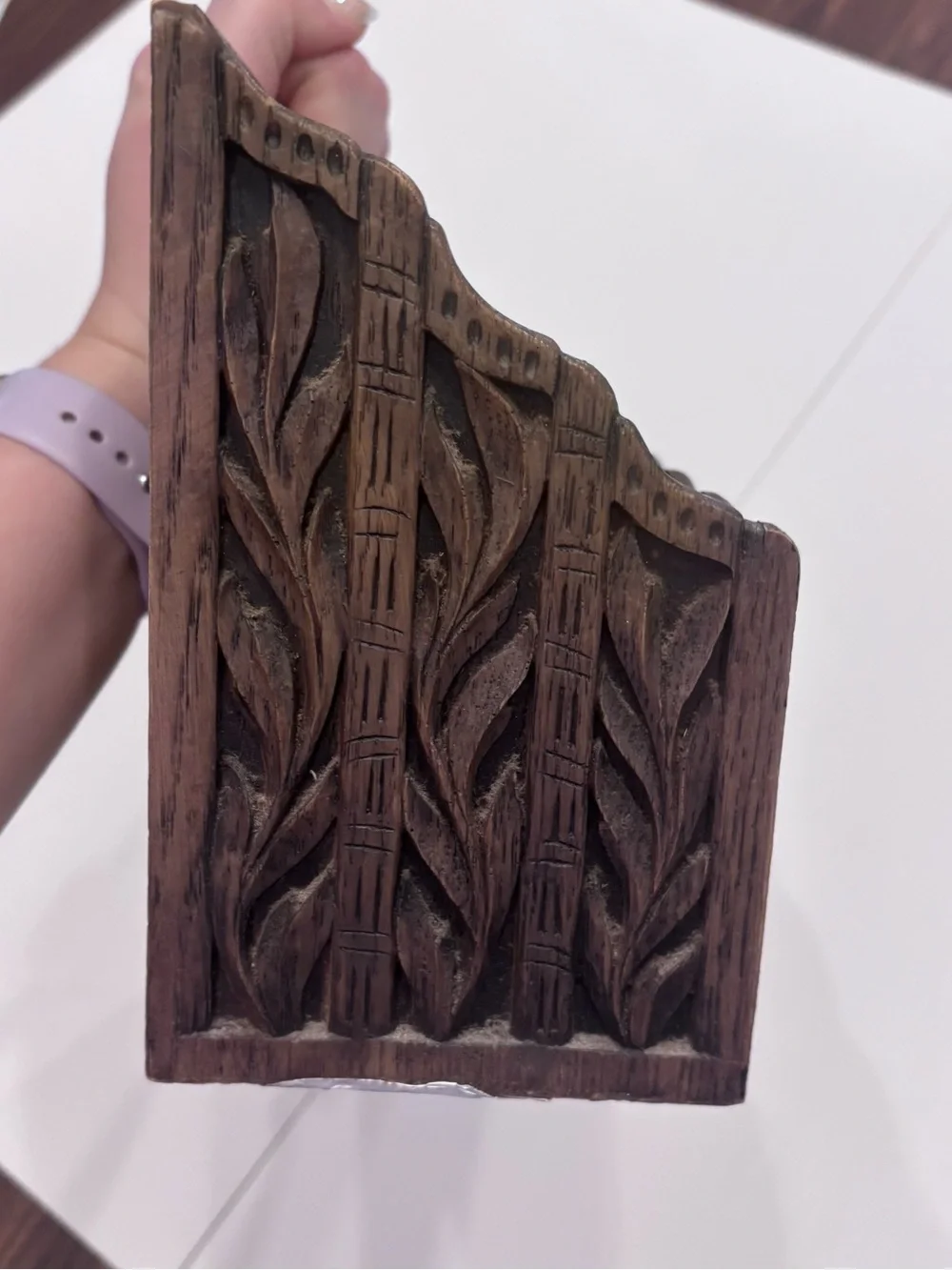 Hand-Carved Wooden Multi-Compartment Organizer - Dark Brown